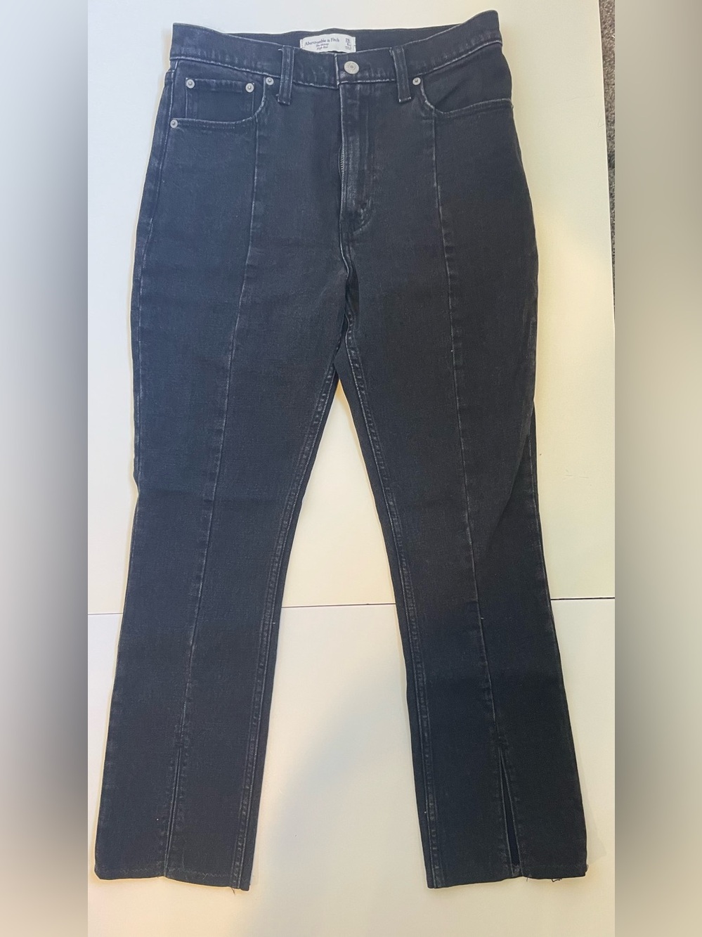 Abercrombie & Fitch The Skinny High Rise Split Hem Jeans Black 28/6 Extra Short